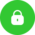 Ein weißes Vorhängeschloss-Symbol, zentriert auf einem hellgrünen, kreisförmigen Hintergrund, symbolisiert Sicherheit oder Schutz.