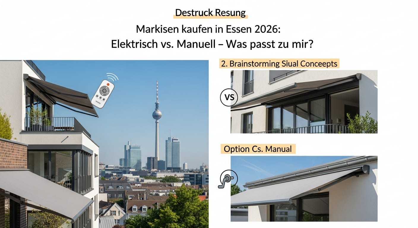 Markisen kaufen Essen 2026: Elektrisch vs. Manuell Vergleich